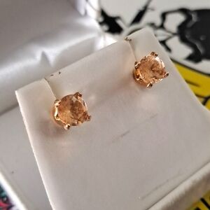 Imperial Garnet Solitaire Stud Earrings 14kt YG Vermeil